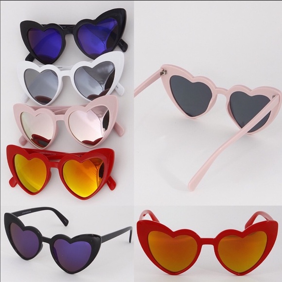 Heart Sunglasses Mirrored Lens White Pinup Glasses - Picture 4 of 4